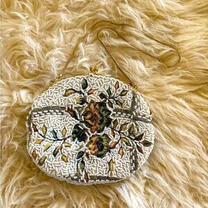 Elegant Vintage Beaded Floral Evening Clutch Bag with Gold Chain Strap